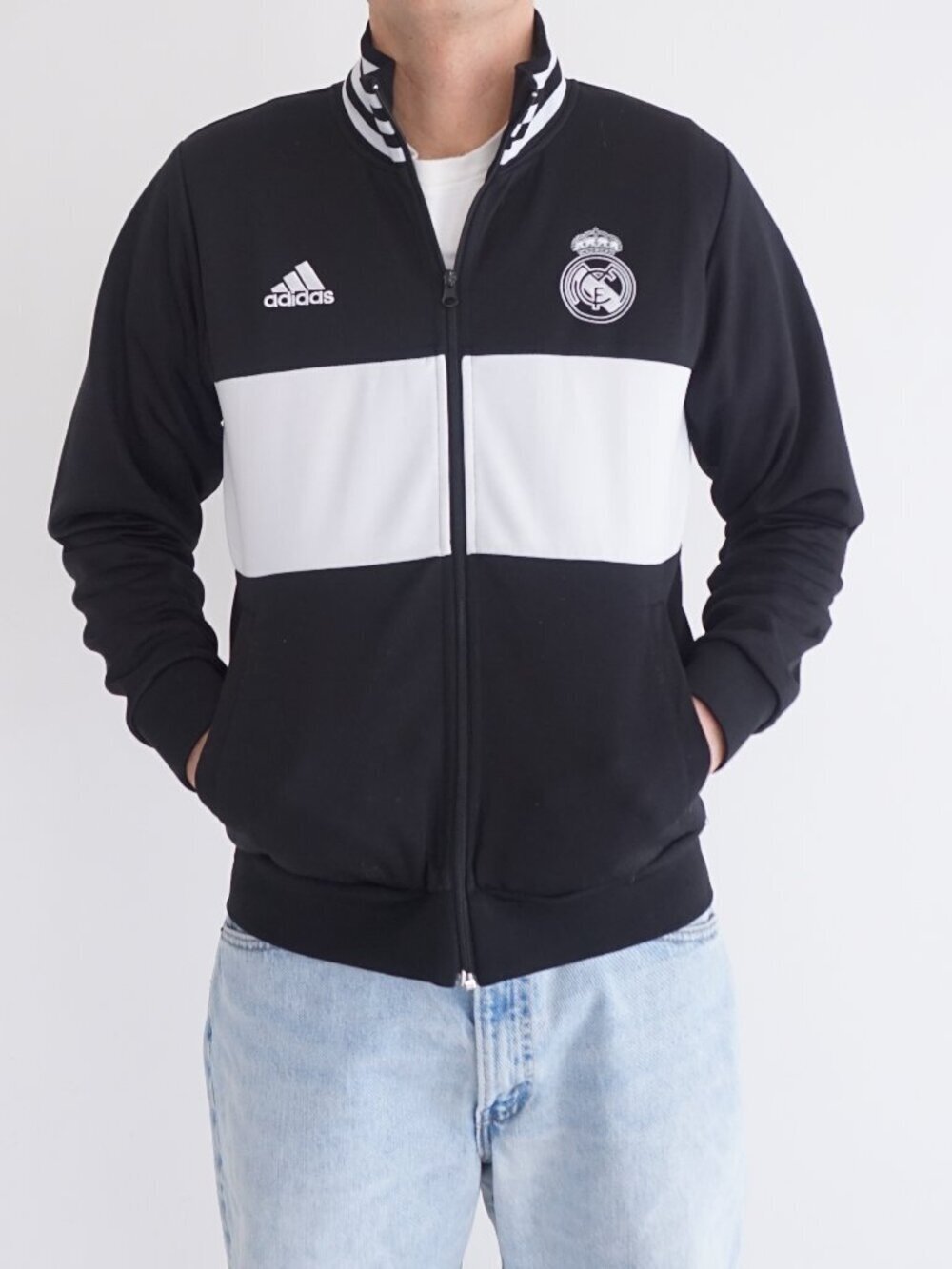 Adidas Black White Real Madrid Logo Full Zip Track Jacket Soccer Club Football S